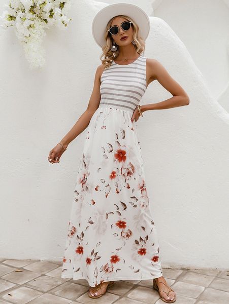 

simplee striped floral print dress u2rx#, Black;gray