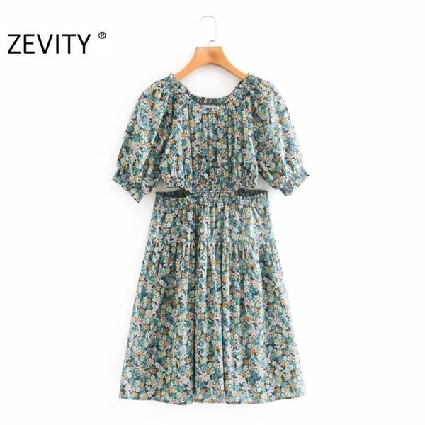 

women fashion flower print hollow out pleats dress female puff sleeve waist cut off vestidos chic slim dresses ds4372 210420, Black;gray