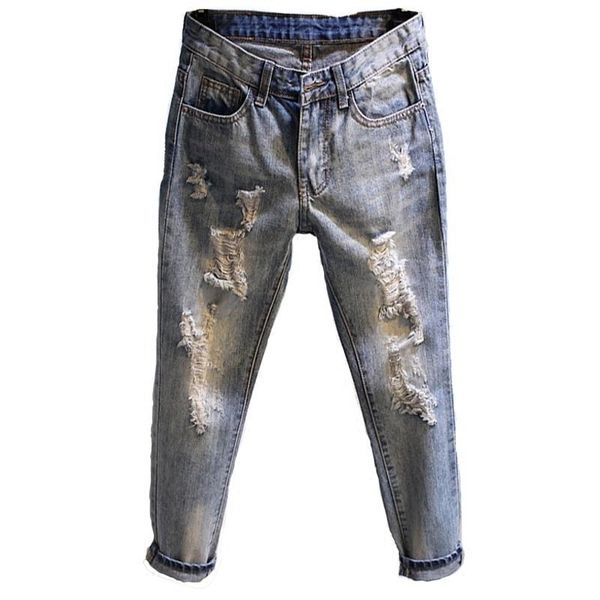 

women's jeans 2021 autumn loose ripped begging, Blue