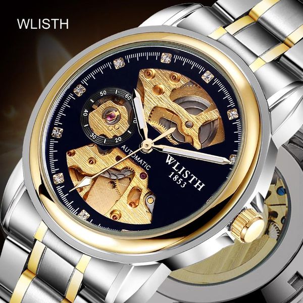 

wristwatches wlisth mechanical mens watches luminous saat business watch men skeleton automatic wristwatch watche, Slivery;brown