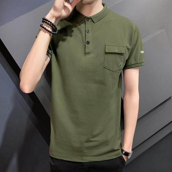 

men's t-shirts summer t-shirt 2021 solid color lapel korean version of the trend self-cultivation daily work clothes top, White;black