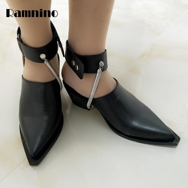 

women's heel shoes slippers 2021 leather muller fashion semi-drag pointed chunky sandals comfortable casual dress, Black