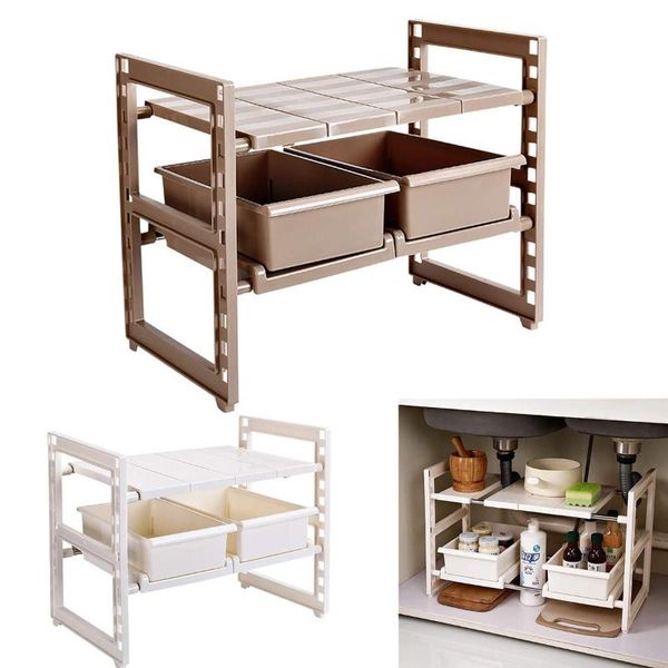 

hooks & rails adjustable 2 tier under sink shelf kitchen storage organize rack with drawer expandable organizer for