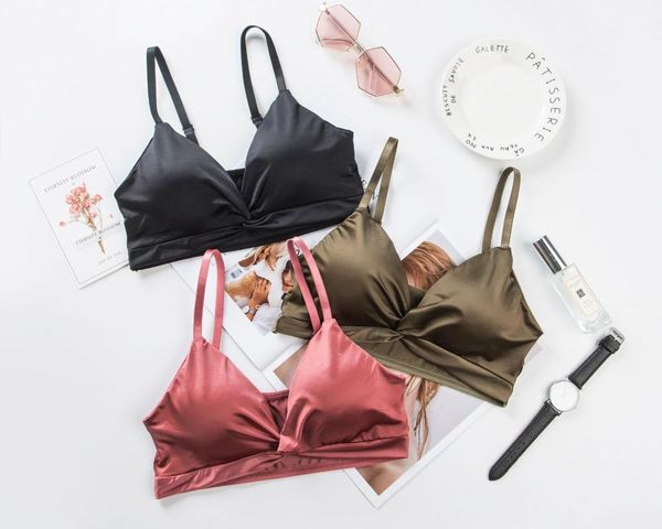 

camisoles & tanks women's underwear satin bra triangle cup shaping seamless push-up beauty back tube, Black;white