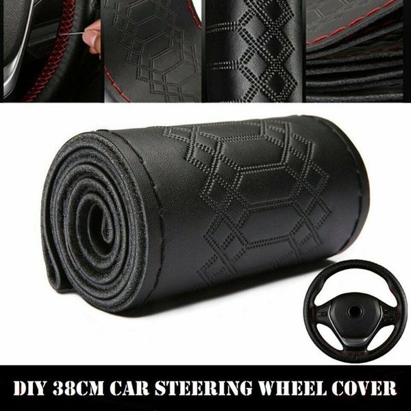 

hand sewing steering wheel cover leather 38cm anti-slip black car diy truck covers