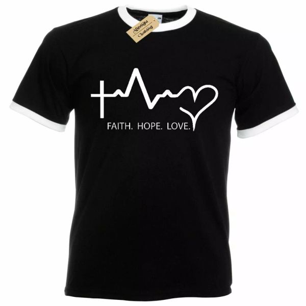 

Glaube Hoffnung Liebe T-Shirt Herren Geschenk ReligiÃ¶s Top Ringer, White;black