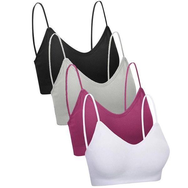 

yoga outfit 4pc women sports bra breathable gym anti-sweat shockproof padded fitness brassie underwear push up wire strap bras