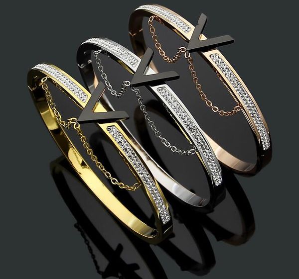 

titanium steel jewelry wholesale black v hanging chain mud diamond bracelet women contracted