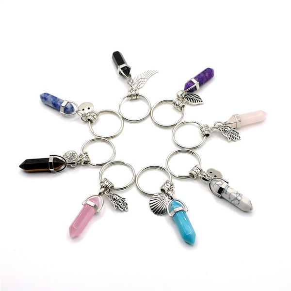 

dhl charms natural stone keychain women keyring fashion keyholder boho jewelry car keychain 8 stlyes, Silver