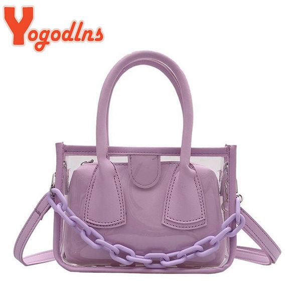 

yogodlns fashion transparent shoulder bag women pu leather crossbody pvc handbag summer lady messenger casual handle bags