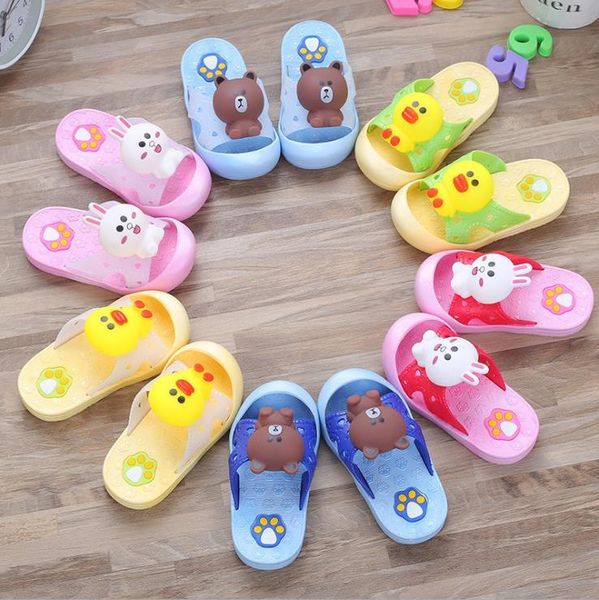 

slipper children boys girl summer pvc animal bear duck slippers soft non-slip home bath shoes 9kinds xq02, Black;grey