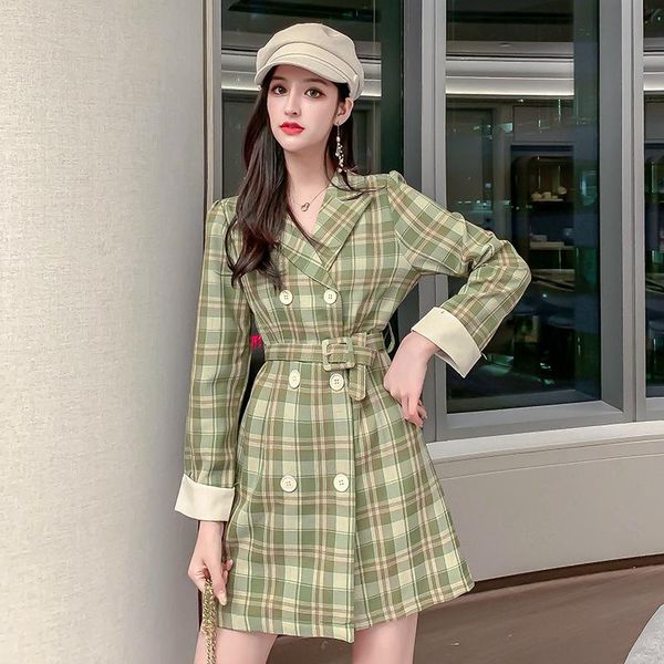 

casual dresses plus size ladies long sleeve aline corset christmas dress winter brand runway classic plaid women vestido de festa, Black;gray