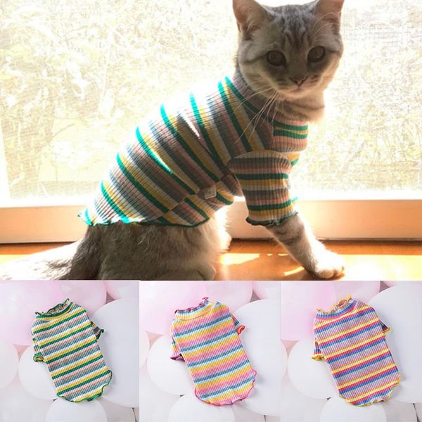 

dog apparel pet clothes for small dogs soft summer puppy vest clothing chihuahua yorkshire shirt rainbow striped t-shirt cat costume