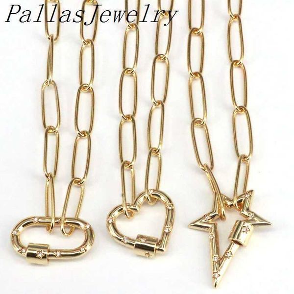 

5pcs, gold color jewellery pave cz zircon oval /star/heart spiral buckle necklace cz pendant necklaces for women girl x0707, Silver