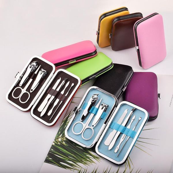 

7pcs/set manicure nail clippers pedicure set cutter tool with pu bag portable travel hygiene kit stainless steel1