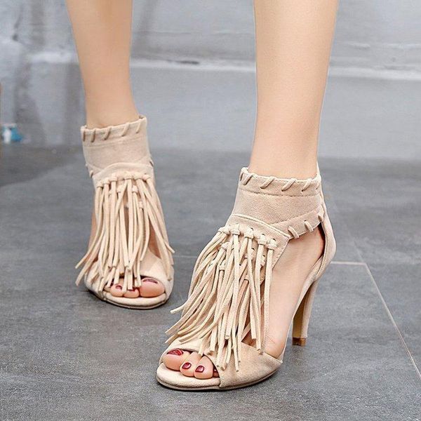 

sandals women retro fish mouth ladies gladiator vintage boots casual tassel rome summer wine glass heel female shoes, Black