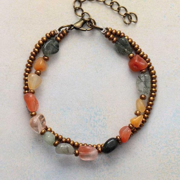 

charm bracelets bohemian bead handmade quartz seed beads statement 2 layers strands bracelet femme women teen girls jewelry, Golden;silver