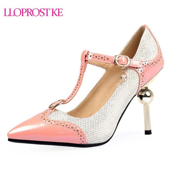 

lloprost ke autumn pointed toe t-straps mix colors pumps shoes woman high heel office ladies dress big size my717, Black