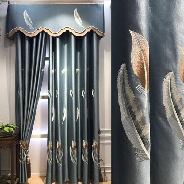 

curtain & drapes curtains for living room european luxury feather embroidery blackout heavy upscale silk fabric bay window