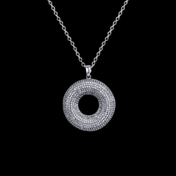 

classic circular design white gold color pendant necklace for women grade cubic zirconia intensive paved jewelry ln060317 necklaces, Silver