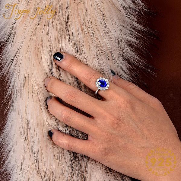 

cluster rings joycejelly trendy 925 sterling silver oval 7 * 9mm sapphire gemstone simple for women wedding party gifts wholesale, Golden;silver