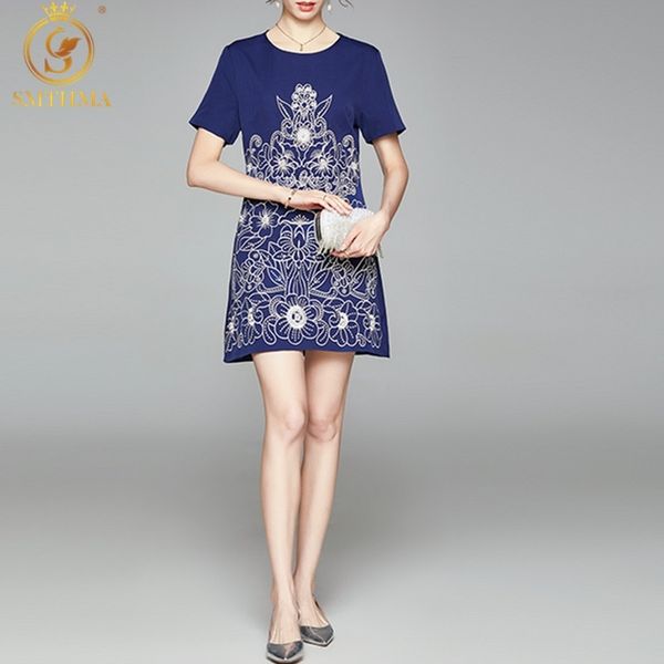

fashion runway summer embroidered beading elegant dress women's short sleeve temperament vestido da festa 210520, Black;gray