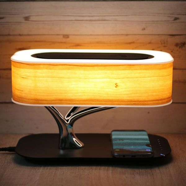 

table lamps modern led lamp for bedroom dimmable bluetooth speaker phone charger wireless desk bedside light tree