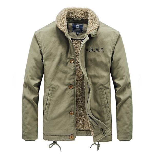

faux lamb wool short jacket mens winter thickened fur collar plus fleece tooling pilot cotton jacket winter jacket men, Black