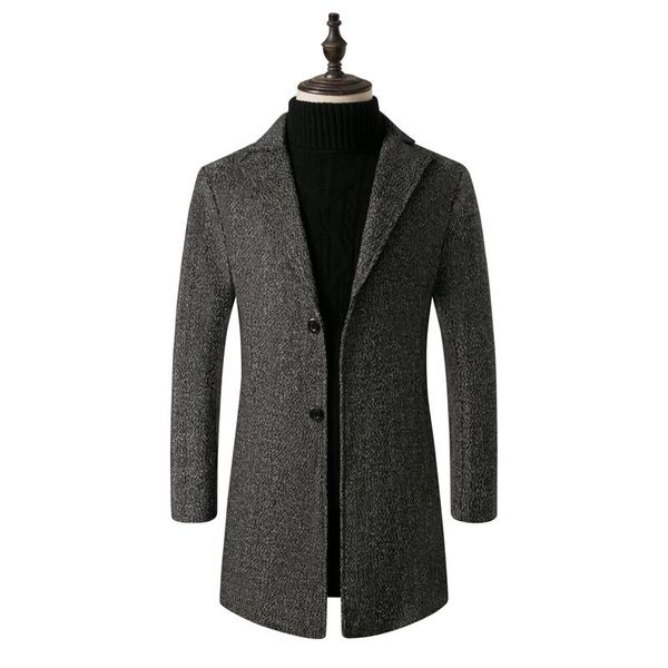 

men's wool & blends winter trench coats for men long jackets casual business thicker warm slim fit 5xl, Black