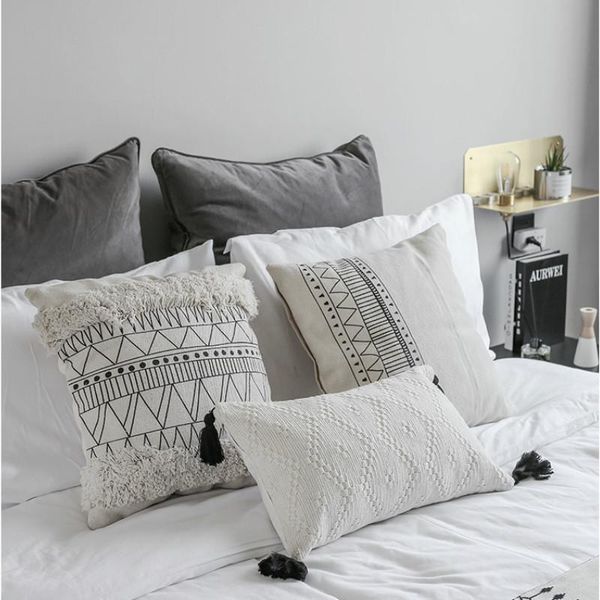 

cushion/decorative pillow nordic geometric cushion cover decorative with tassels case white black lines modern home office sofa chair decor