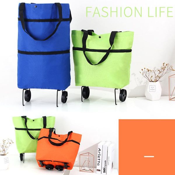 

storage bags folding shopping pull cart trolley bag foldable reusable grocery food organizer vegetables with wheels