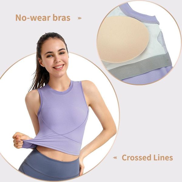 

yoga outfit 2021 ribbed running sports vest women's wear with chest pad sleeveless fitness gym shirts