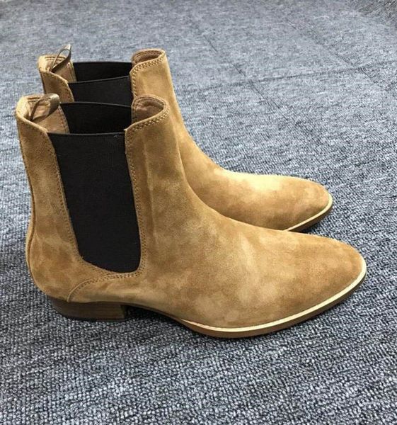 

boot fashions men's sliding on toe suede heel male party boots, Black