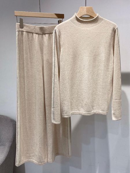 

women's two piece pants 2021 women fashion cashmere suit sweater + trousers 2-piece set 0818, White