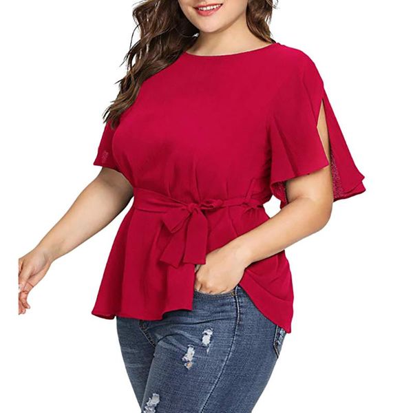 

women's t-shirt woman tshirts harajuku for women summer solid plus size short sleeve shirt belted knot mujer camisetas, White