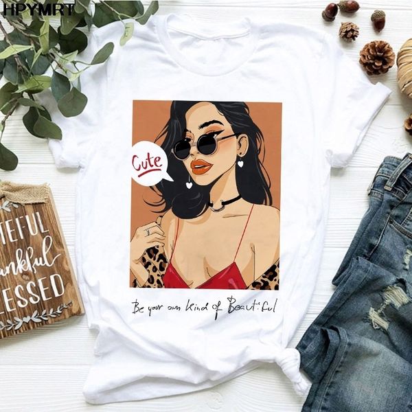 

fashion t-shirts summer new girl print women's versatile casual student top, White