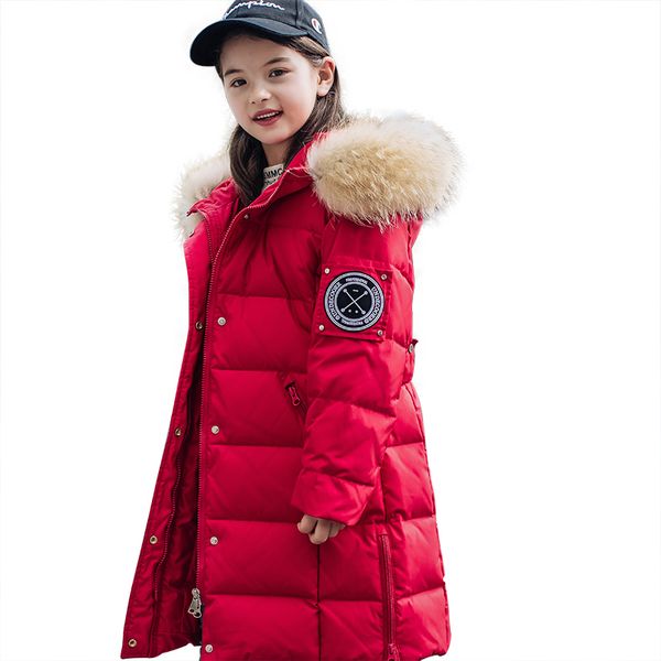

down jacket for girls new children's winter jacket kids thick mid-length big fur collar coat parka baby clothes, Blue;gray
