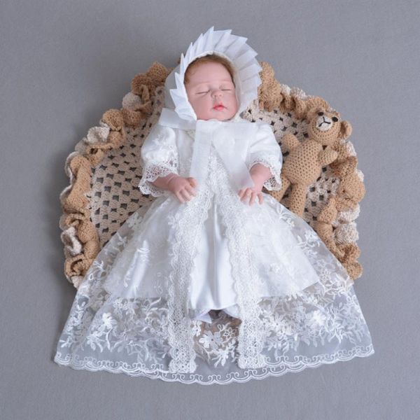 

girl's dresses 3pcs set baby girls christening gown ruffle white dress+lace shawl+hat born infant birthday dress party 0-30m princess g, Red;yellow