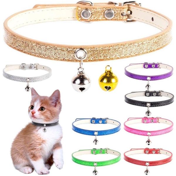 Katzenhalsbänder, Leinen, Bling-Leder, kleines Hundehalsband mit Glocke, verstellbare Sicherheitsgurte für Kätzchen, Welpenhalsketten, Chihuahua-Haustierbedarf