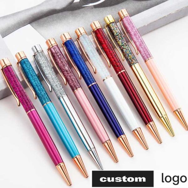 

ballpoint pens 20 creative gold foil oil pen crystal wafer high-grade metal signature custom logo lettering engraved name stationery, Blue;orange