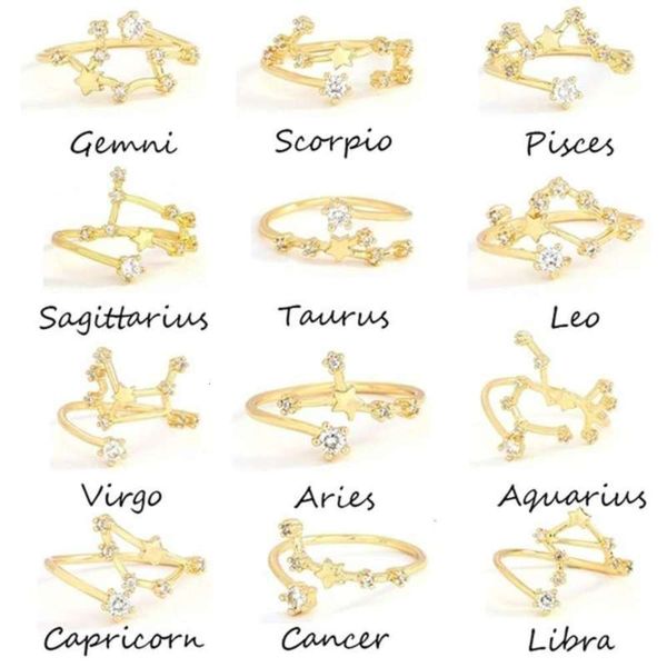 

twelve constellations zircon fashion ring, Black
