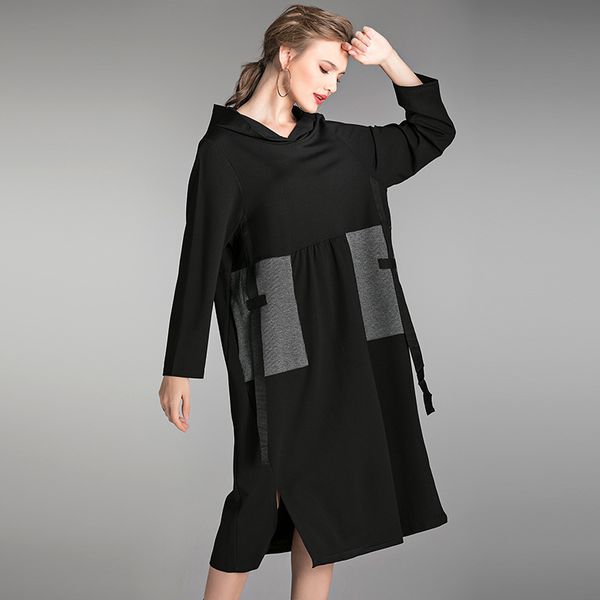 

big yards dresses autumn / winter 2021 large women's loose contrast stitching hooded base 2482