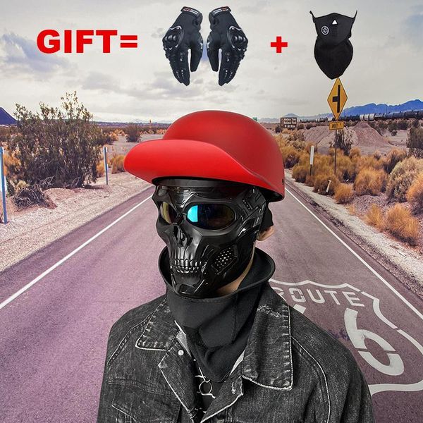 

motorcycle helmets 2 gifts open half face helmet vintage motorbike motocross biker riding scooter chopper