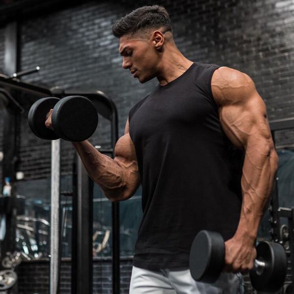 

summer fashion gym clothing sporting singlets bodybuilding stringer tank men cotton fitness sleeveless shirt muscle vest 210421, White;black