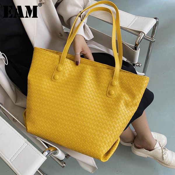 

evening bags [eam] large capacity weave pu leather for women 2021 autumn winter elegant shoulder handbags female travel totes bag ho390