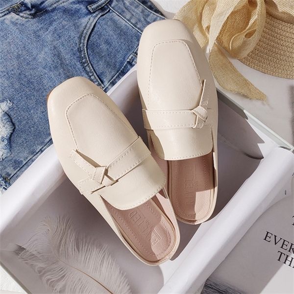 

women's slippers outdoor women's slippers flat muller slippers women's fashion sandals 2021 new fashion leather shoes y1120, Black