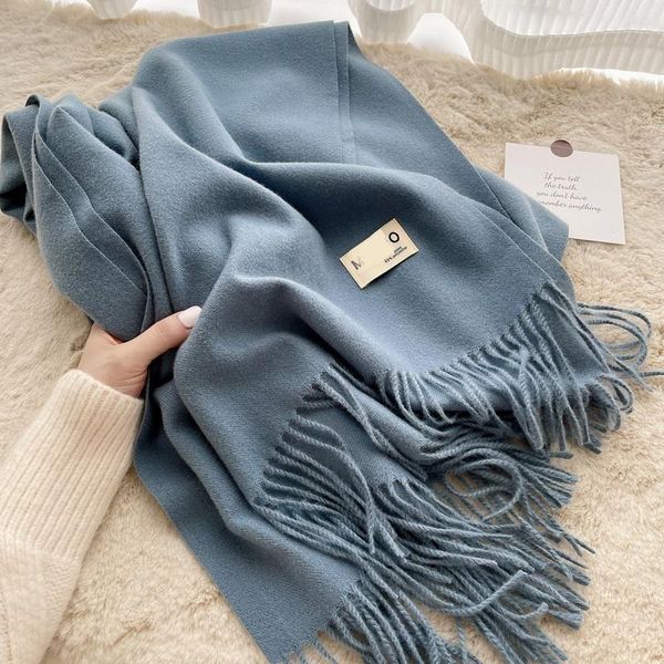 

scarves south korea's ins trend autumn and winter pure color thick warm air conditioning cape for women simple men's scarf, Blue;gray