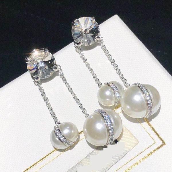 

super flash pearl water drill zircon miu pendant planet tassel light luxury earrings sweet wind miao, Golden