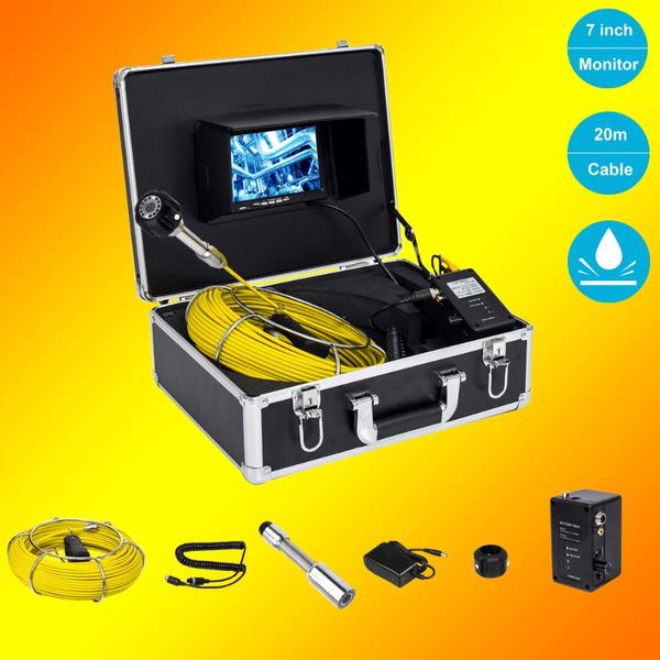 

factory price 20m cable waterproof 23mm camera head 7 inch drain pipe sewer inspection system with 12pcs led lights ip cameras