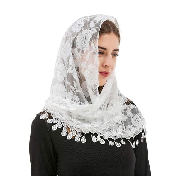 

bridal veils triangle mass catholic church mantilla women shawl scarf head cover fringed lace chapel long spanish purple royal red, Black